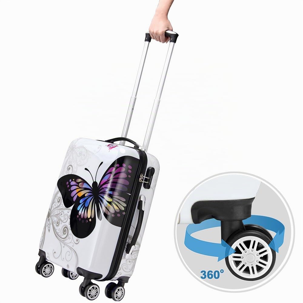 Monzana Trolley Butterfly Valigia a Guscio Rigido M Manico Telescopico Alluminio Ruote girevoli 360°