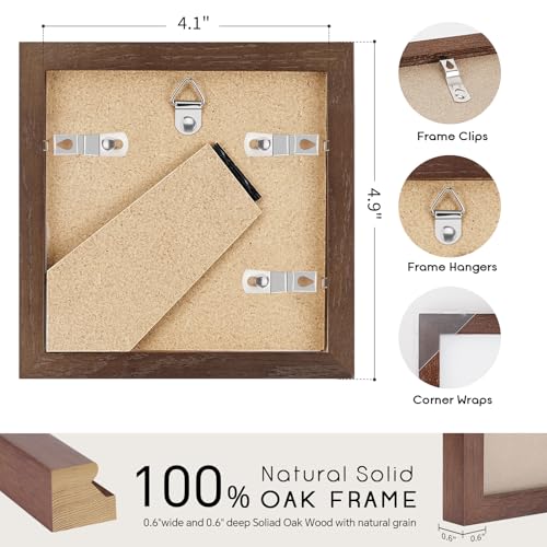 4x4 Oak Wood Picture Frame - 4"x4" Photo Frame, 4x4 Picture Frame Wood, Natural Solid Wooden Picture Frames for Wall Art Photo and Prints(3 Pack, Walnut)