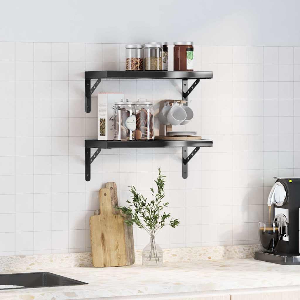 Estantes de pared 2 piezas 50 x 23,5 x 3 cm acero inoxidable negro, estante flotante baño dormitorio, resistente a la corrosión, diseño que ahorra espacio para libros, plantas y decoración