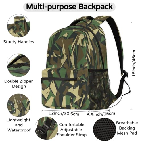 Sac à dos camouflage géométrique grand format pour ordi et rando