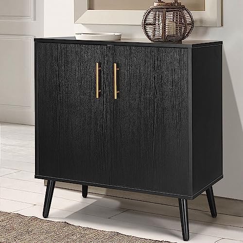 AMZOOM Modern Storage Cabinet, Free Standing Sideboard Buffet Cabinet with Storage, Wood Black Accent Cabinet with Doors for Dining Room Hallway Office Entryway Bedroom, 28 Inch