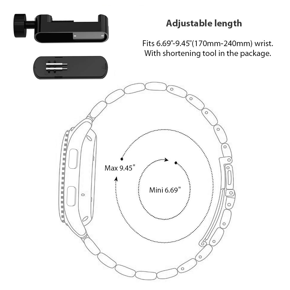 SUNDAREE Compatibile con Cinturino Samsung Galaxy Watch 42MM SM-R810/Watch 3 41MM/Garmin Venu Sq 2/GTS 4 MINI/Huawei Watch GT 3,20MM Nero Uomo Metallo Acciaio Orologio Cinturini Ricambio Band