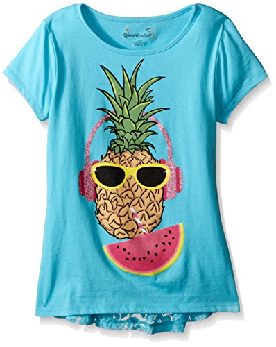 Dream Star Girls' Short Sleeve Screen Top with Lace Ruffle Detail At Back