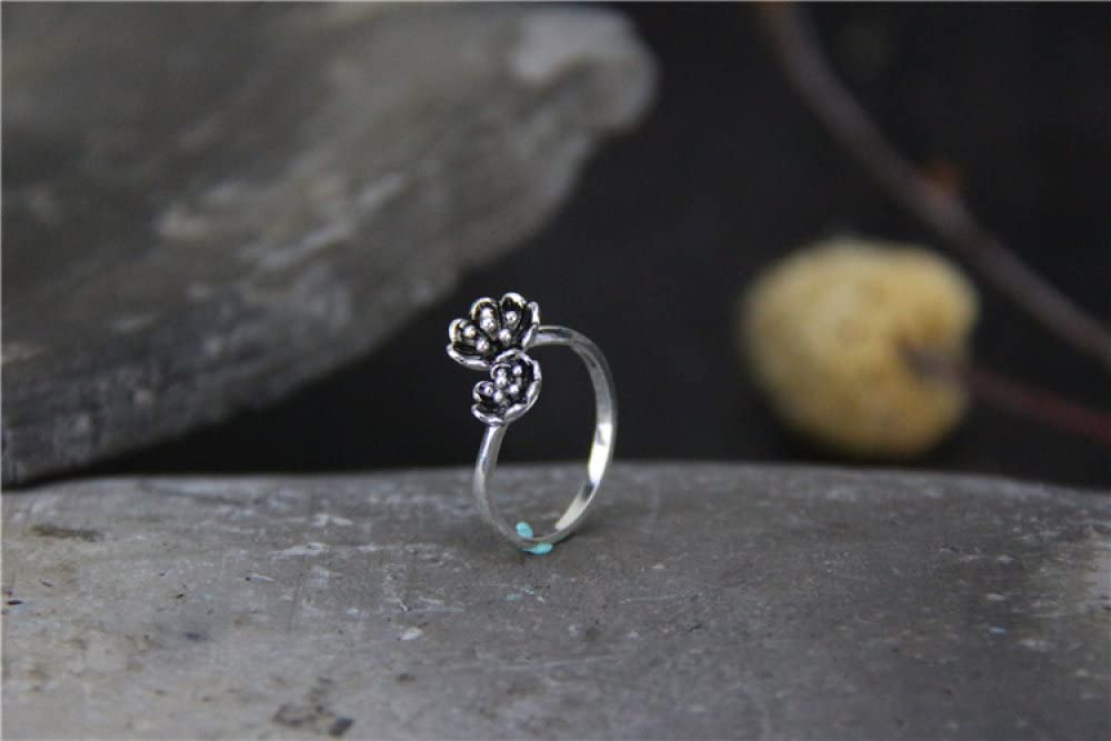 HGJH Verstellbarer Ring, Sterling Silber Ringe Frauen 925 Kleine Blume Verstellbare Ringe Retro Mode Verstellbare Sterling Kleid Ringe Verlobungsring Geschenke Für Männer Mädchen Frau Ewigkeitsringe