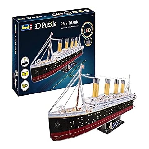 Revell 3D Puzzle 00154 das wohl berühmteste Schiff, RMS Titanic mit LED-Beleuchtung Die Welt in 3D entdecken, Bastelspass für Jung und Alt, farbig Cover