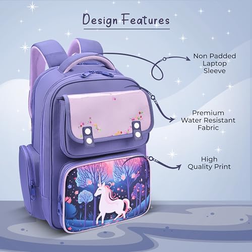 Image of Gear Starry Unicorn 16 inch /25L Medium Water Resistant School Bag | Casual Backpack | Daypack | Travel Backpack | Kids Bag for Boys /Girls (Purple - Purple)