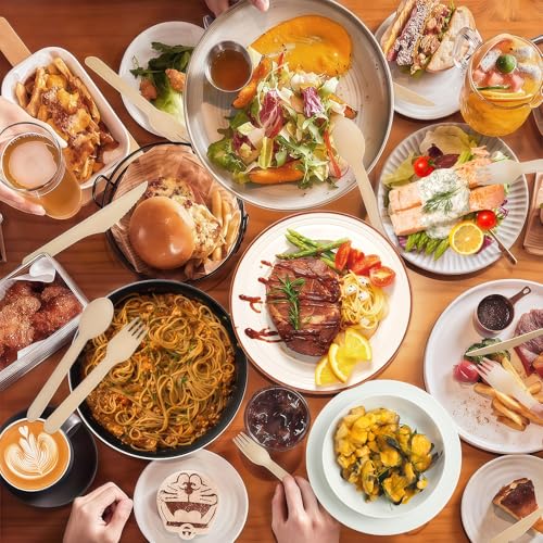 150 Stück Besteck Set Wiederverwendbar besteck Holz-Kaffeelöffel, Holzbesteck, umweltfreundlich aus Holz, biologisch abbaubar (Primärfarbe, 50 Holzgabeln 50 Holzmesser 50 Holzlöffel)