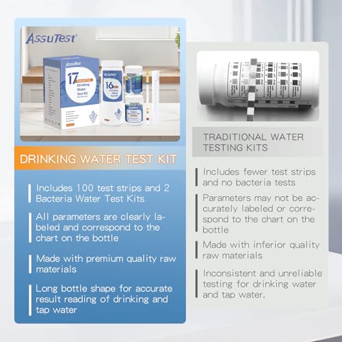 Assutest AST-WATER 17B 17 In 1 Water Test Kit - 100 Strips + 2 Bacteria Tester Kits - Well, Tap Home, Drinking Water City Water Testing Strip For Lead thumb #6