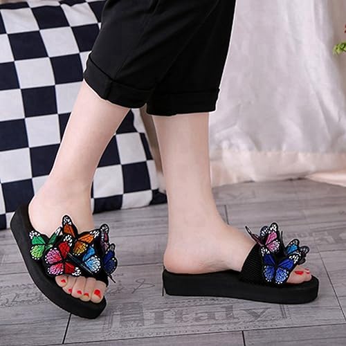 Joeusty Mioke Summer Flat Slide Sandals For Womens Butterfly Platform Low Heel Comfy Nonslip Casual Beach Sandals Multicoloured 7 M Us thumb #4