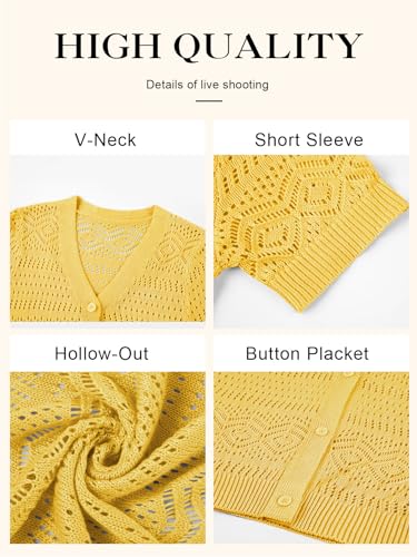 Image of Women's Summer Short Sleeve Cardigans Lightweight Crochet Sweaters V Neck Button up Cardigan for Dress