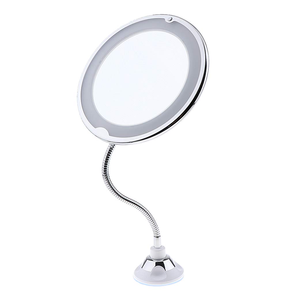 Fenteer Kosmetikspiegel LED mit Licht, 10x Vergrößerung mit Saugnapf, 360° Schwenkbar, Make-Up Schminkspiegel Beleuchtet mit Blendfreier Beleuchtung