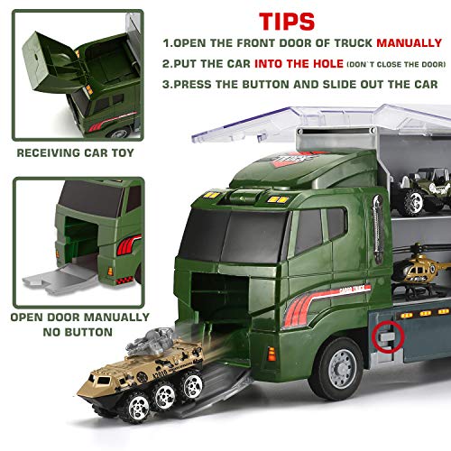 Byonebye BYONEBYE-BATTLETRUCK 26 Pcs Military Truck With Soldier Men Set(2 In 1), Mini Die-Cast Battle Car In Carrier Truck, Army Toy Double Side Transport Vehicle thumb #2
