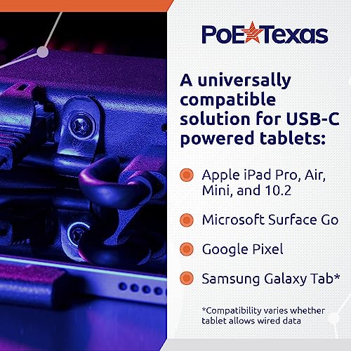 PoE Texas Gigabit PoE+ to USB-C 3.0 Power and Data Delivery for 25w Tablets - 802.3at Power Over Ethernet Adapter - Active PoE Adapter for iPad Pro 12.9, Surface Go, Galaxy Tab at POS Stations, Kiosks - Thumbnail 4