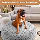 Yalikop Waschbare runde Hundebettbezüge, Ersatz, 114,4 x 114,7 x 27,9 cm, weich, grau, Haustierbettbezug mit schönem Hundepfotenknochen-Druck, nur Bezug