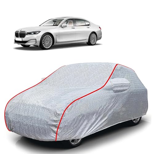 Image of Sulfar 100% Waterproof Car Body Cover Compatible with Mirror for BMW 7 Series (Triple Stitched, Full Bottom Elastic, Magic Silver with Red Piping)
