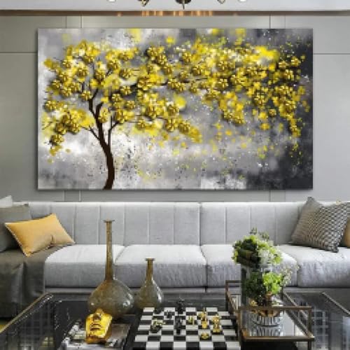 Toile arbre jaune doré esthétique pour sublimer la décoration du salon