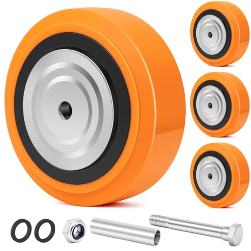 Humagineer 6'' x 2'' Inch Replacement Wheels, 1/2'' Bore Polyurethane on Polyolefin Core Wheels with Double Ball Bearing Casters Set of 4 Heavy Duty Wheels 4000LBS, Use for Industrial, Workbench