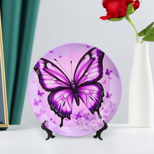 Plato decorativo Purple Butterfly de cerámica 8 pulgadas miniatura 6