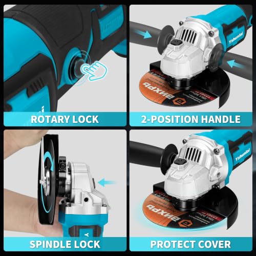 Cordless Angle Grinder 5 Inch, Brushless Power Cut Off Grinder Tool with 2x6.0Ah Batteries & Charger, 21V Electric Handheld Angle Grinder for Metal Cutting, Grinding, Polishing by Yshunlai - Used condition - Image 7