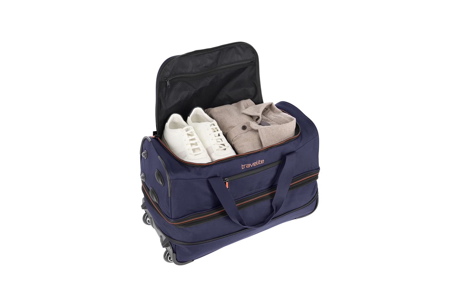 travelite trolley da viaggio con ruote misura media, espandibile, BASICS, trolley morbido per bagagli, borsone con ruote, 55 cm, 51-64 litri
