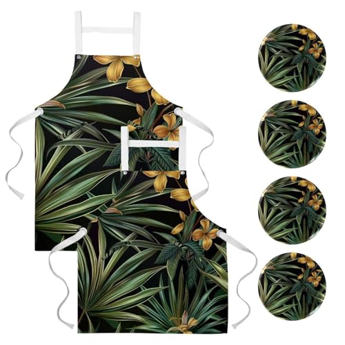 Tablier en lin de qualité supérieure au motif de palmiers tropicaux pour passionnés de cuisine