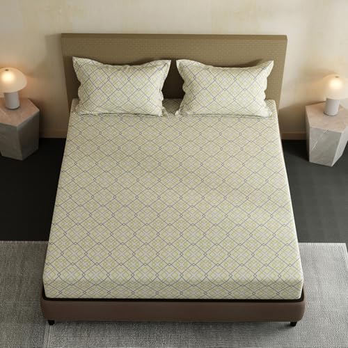 Image of Layers 100% Cotton Bedsheet for Double Size Bed | Lumina Floret Collection | 144 TC Soft & Breathable | Printed with 2 Pillow Covers | Wrinkle Free & Colorfast | 3 Piece Bedding Set - Grey & Yellow