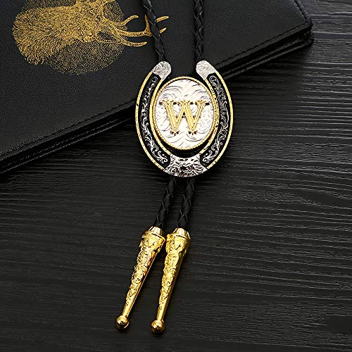 HUABOLA CALYN Bolo Tie for Men- Golden Initial Letter ABCDMJR to Z Western Cowboy Bolo Tie for Women (W)