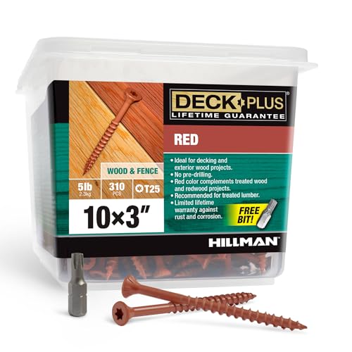 Image of Deck Plus 3 Inch Epoxy Coated Exterior Wood and Fence Screws #10 x 3 Torx /Star Drive Included Coarse Thread, Outdoor Rust Resistant Decking Screw, Red, 5lb Box, 62 Pieces | 48433