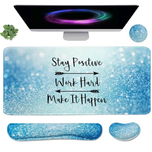 Image of 4-in-1 Large Gaming Mouse Pad, Keyboard Wrist Rest Pad & Wrist Support Mousepad Set, Extended Desk Pad Waterproof Desk Mat for Home Office Study Game - Stay Positive
