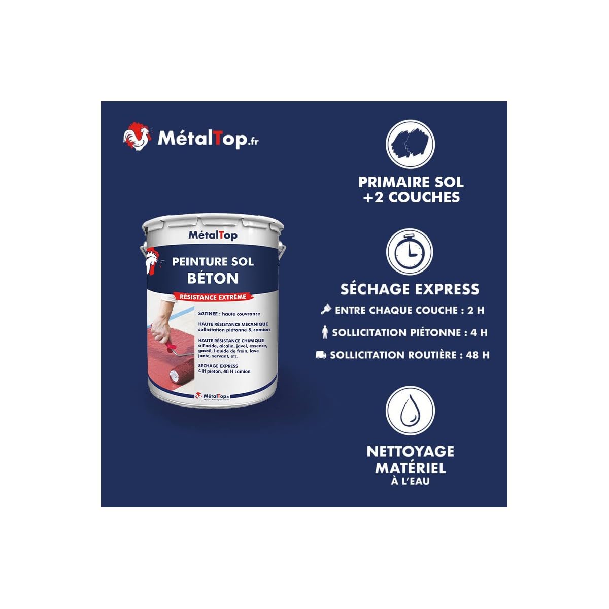 Metaltop - Peinture Sol Beton - Gris poussière - RAL 7037-1 L - Protection et décoration pour sols en béton ou ciment