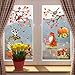 Mfault Fall Woodland Animals Window Clings 9 Sheets, Autumn Fox Squirrel Owl Raccon Hedgehog Pumpkin Stickers Decals Decorations, Thanksgiving Forest Cardinal Birds Branch Harvest Home Kitchen Decor