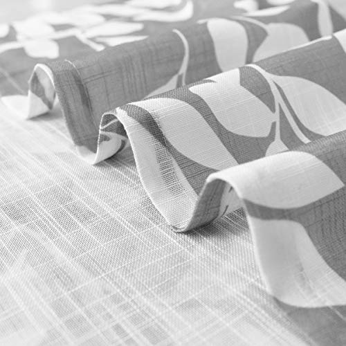 Image of Grey White Sliding Door Curtain 84 inch Length Semi Sheer Leaf Print Curtains for Living Room Bedroom Linen Textured Look Light Filtering Window Curtain Panels Botanical Window Drapes 100 inch w 1pcs