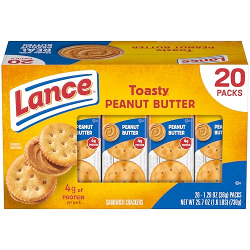Lance Sandwich Crackers, Toasty Peanut Butter, 20 Individually Wrapped Packs, 6 Sandwiches Each