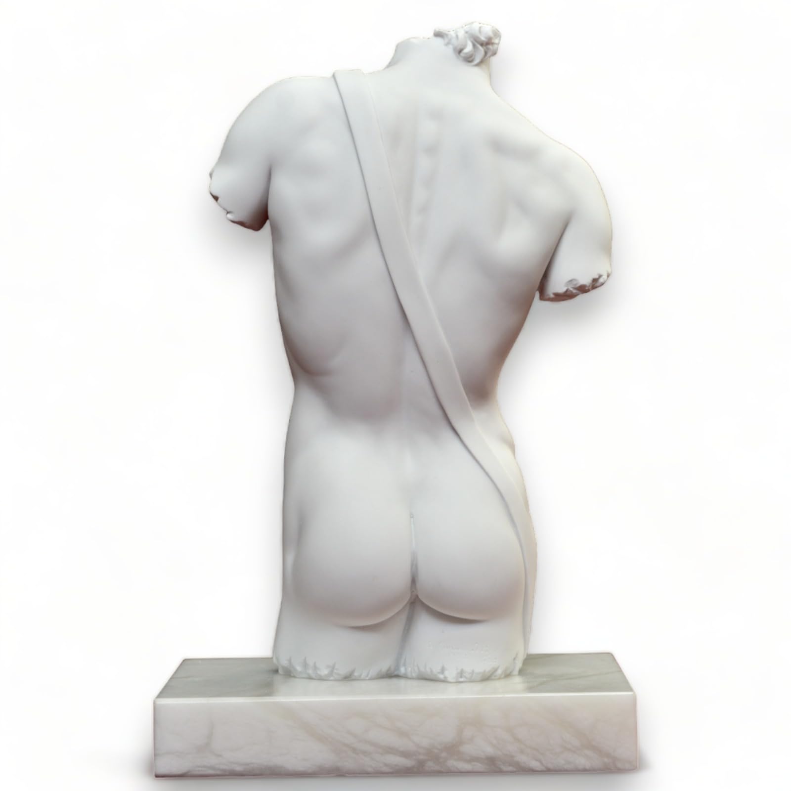 CBAM Torso David di Michelangelo Scultura da Tavolo in Marmo con Base in Marmo Bianco Varie Misure (36 cm)