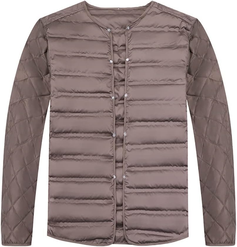 JSEIAJB Men's Long-Sleeved Down Shirt Winter Warm Plaid Thickened Middle-Aged Dad Cold Jacket