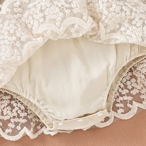 Newborn Infant Baby Girl Fall Winter Romper Dress White Beige Boho Lace Floral Onesie Toddler Long Sleeve Bodysuit Crochet Dress Baptism Christening First Communion Dress Beige 3-6M #TOP4