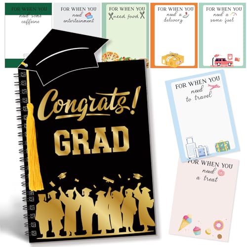 College Survival Gift Card Book Graduation Gift Card Book 7 x 5 Inch 2026 Congrats Grad Survival Booklet Organizer 2026 Graduation Money Holder for Senior College University (Black Gold)