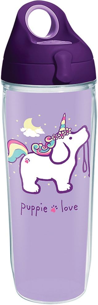 Weekly Top Sale Tervis Made in USA Double Walled Puppie Love Insulated Tumbler Cup Keeps Drinks Cold & Hot, 24oz Water Bottle, Unicorn Puppy