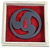 Eisenlegierung Handmade Sword Unisex-Erwachsene 673 Handgefertigtes Eisen-Legierung Samurai Tsuba, Tomoe-Wappen-Muster, mit Holzbox, für Katana Wakizashi Schwerter