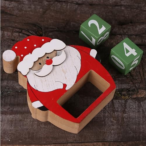 Tuzsocr Calendrier de Noël en bois - Calendrier de Noël - Compte à rebours - Calendrier de table - Calendrier stéréoscopique - Style antique - Pour décoration de bureau de Noël (homme âgé) – vue 5