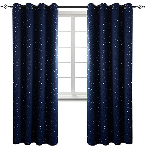 Image of BGment Navy Star Blackout Curtains for Kid's Bedroom - Grommet Thermal Insulated Room Darkening Printed Curtains for Living Room, Set of 2 Panels (46 x 84 Inch, Dark Blue)