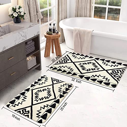 image for Uphome Boho Bathroom Runner Rug Beige Farmhouse Cute Long Bath Mat Non