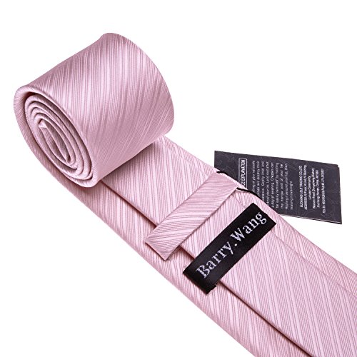 Image of Barry.Wang Solid Striped Tie for Men Silk Necktie Pocket Square Cufflinks Formal Wedding Party Business