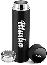 MUSHA Personalized Name Temperature Display Smart Flask | 500ml Vacuum Insulated Hot & Cold Stainless Steel Water Bottle with Engraved Custom Name | Leak-Proof for Office, Gym, Gifts - Black