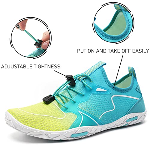 Foto von Badeschuhe Herren Damen Barfußschuhe Wasserschuhe Schwimmschuhe Strandschuhe für Surfen,Tauchen,Bootfahren,Gymnastik Fitness (19 Blau Gelb, 38EU)