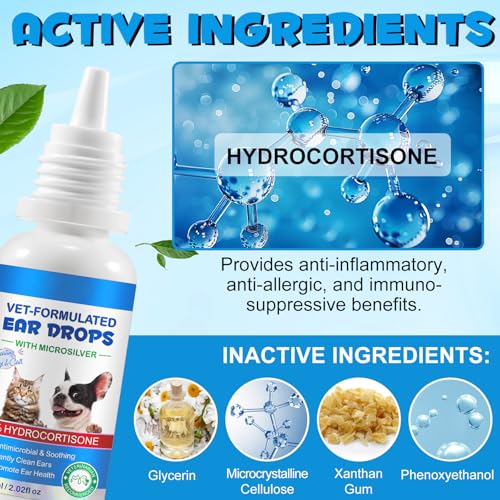 NenMaoKeNu Cat & Dog Ear Infection Treatment Drops, Ear Cleaner to Soothe and Relieve Itchness, with 1% Hydrocortisone for Dog Ear Infections, Prevents Inflammatio, Treats Ear Infections- 2.02 Fl.Oz