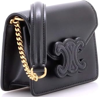 Pre-Loved Card Holder on Chain Leather, Black