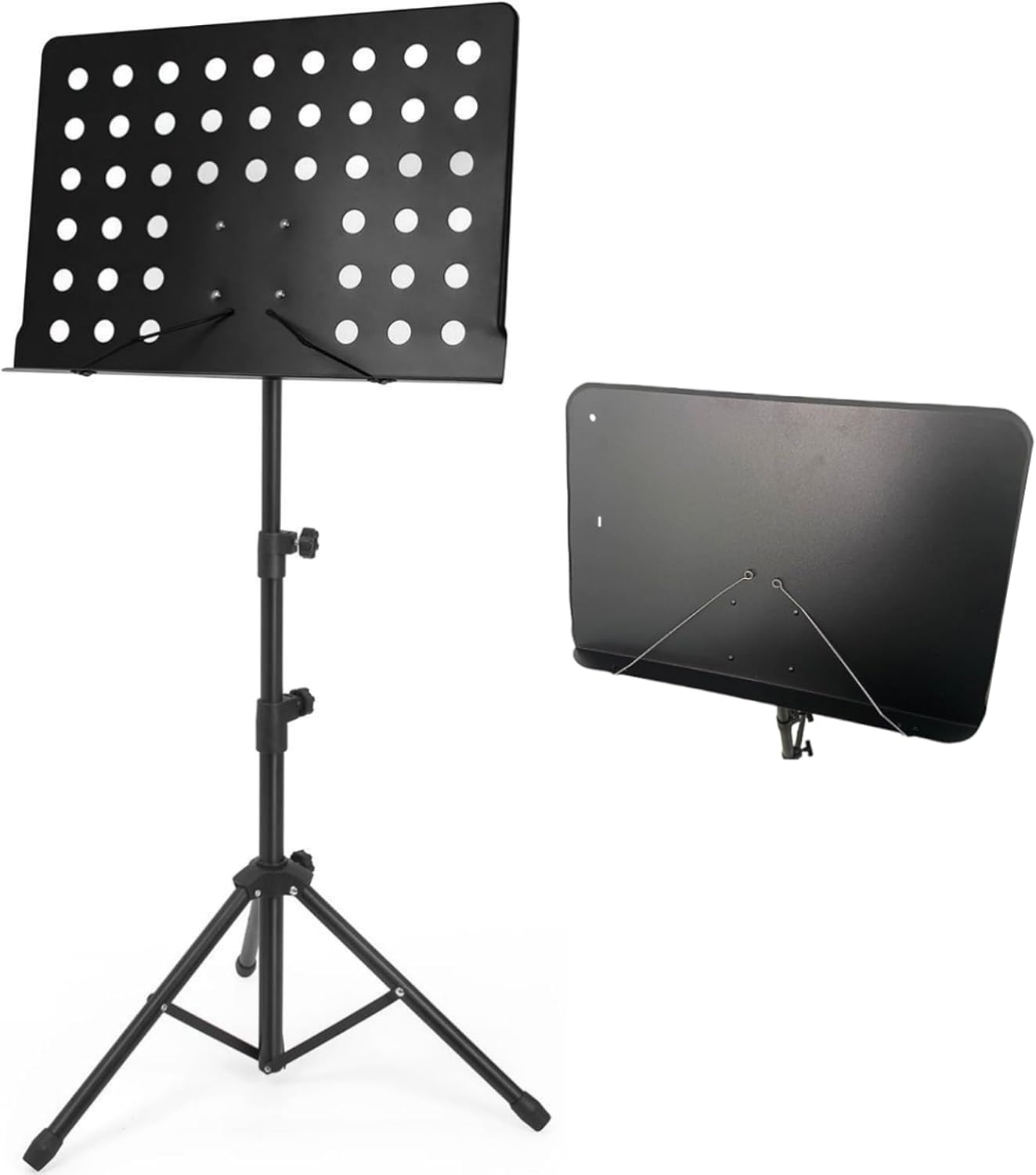Portable Floor Book Stand,Multi-Purpose Dual-use Sheet Music Stand or Desktop Floor Stand with 2 pcs 19*13 / 16*11 inch Plate, Height Adjustable from 16-42 inch Floor Holder Stand with Page Paper Clip