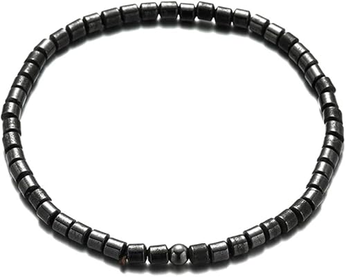 Pulsera de cuentas pequeñas de hematita hecha a mano para hombre, color negro mate de energía, pulsera de terapia de piedra pequeña, regalo simple