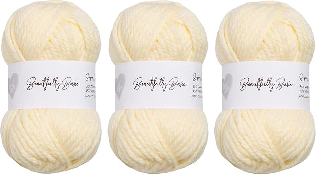 Wool Couture Beautifully Basic Chunky Yarn - 85% Premium Acrylic 15% Virgin Wool Bulky Weight Soft Blend  Easy to Use, Perfect for Beginners  3 Pack of 100g Balls  Ice Cream